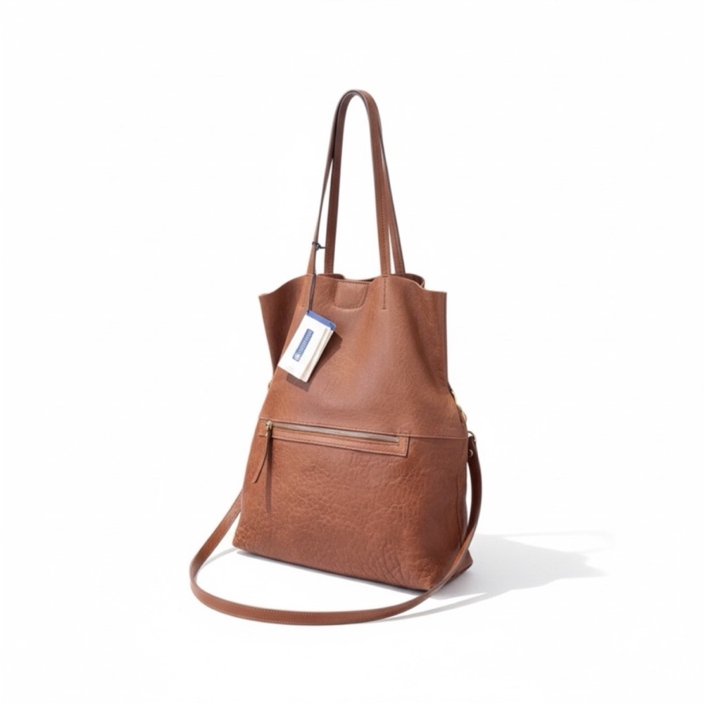 Women's Tan Leather Fold-Over Shoulder Bag with Detachable Strap - Picture 3 of 4